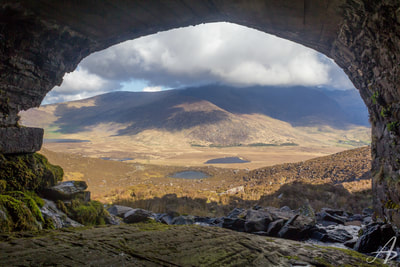 View from under the bridge of the Connor Pass in Ireland