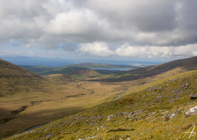 The view of Dingle, Ireland from the top of the Connor Pass 