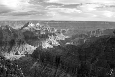 Shadows are cast onto Grand Canyon National Park, Black and White