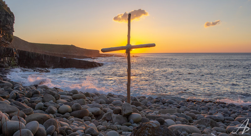 West coast sunset, Ireland, cross, catholic