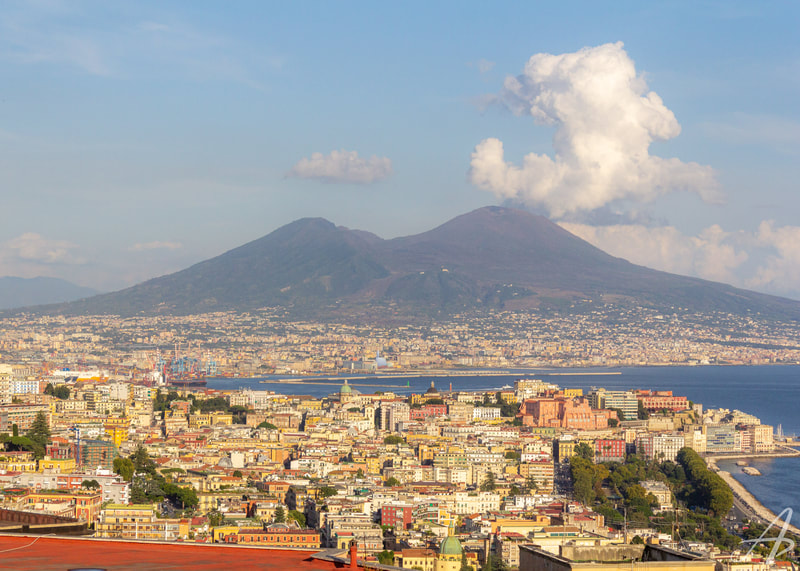 The classic view of Naples. The rooftops set in front of Mount Vesuvius.