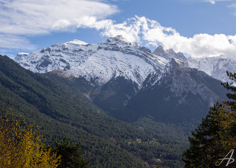 A view of the snowy peaks of Mount Olympus in Greece